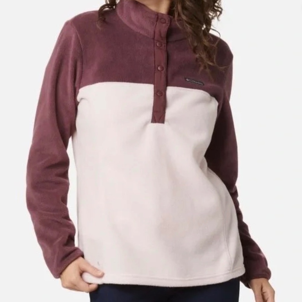 COLUMBIA Women's Benton Springs Fleece Half Snap Pullover Sz L Mauve/Pink F215
